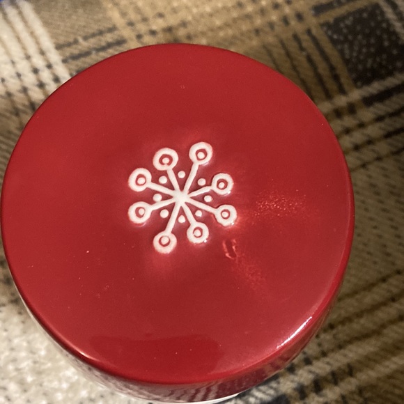 Starbucks Coffee jar white with red lid with snowflakes on - Picture 3 of 5